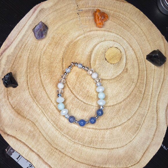 Amazonite and Blue Aventurine Gemstone Bracelet Winter Jewelry Gift - Picture 1 of 8